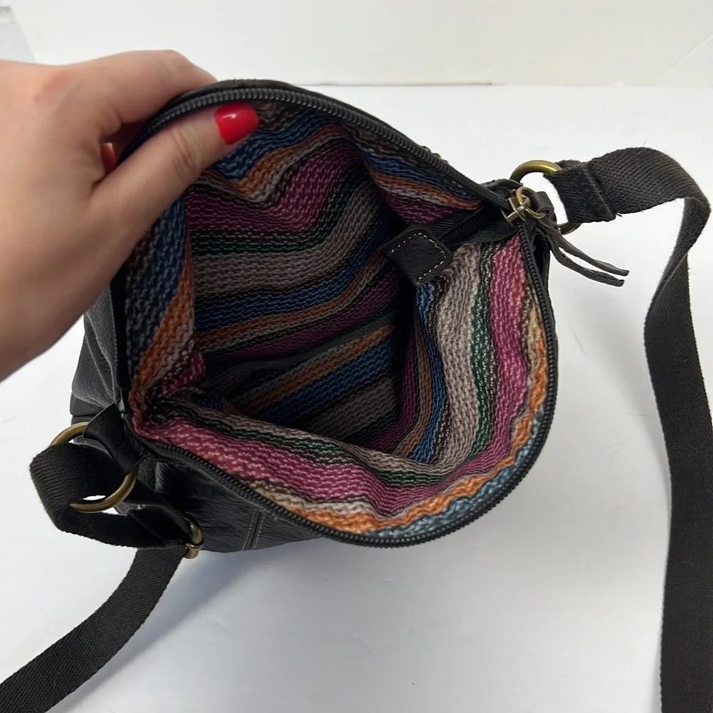 The Sak Leather Crossbody Satchel Boho Bohemian Purse Bag‎ Zip Brown Deena Flap